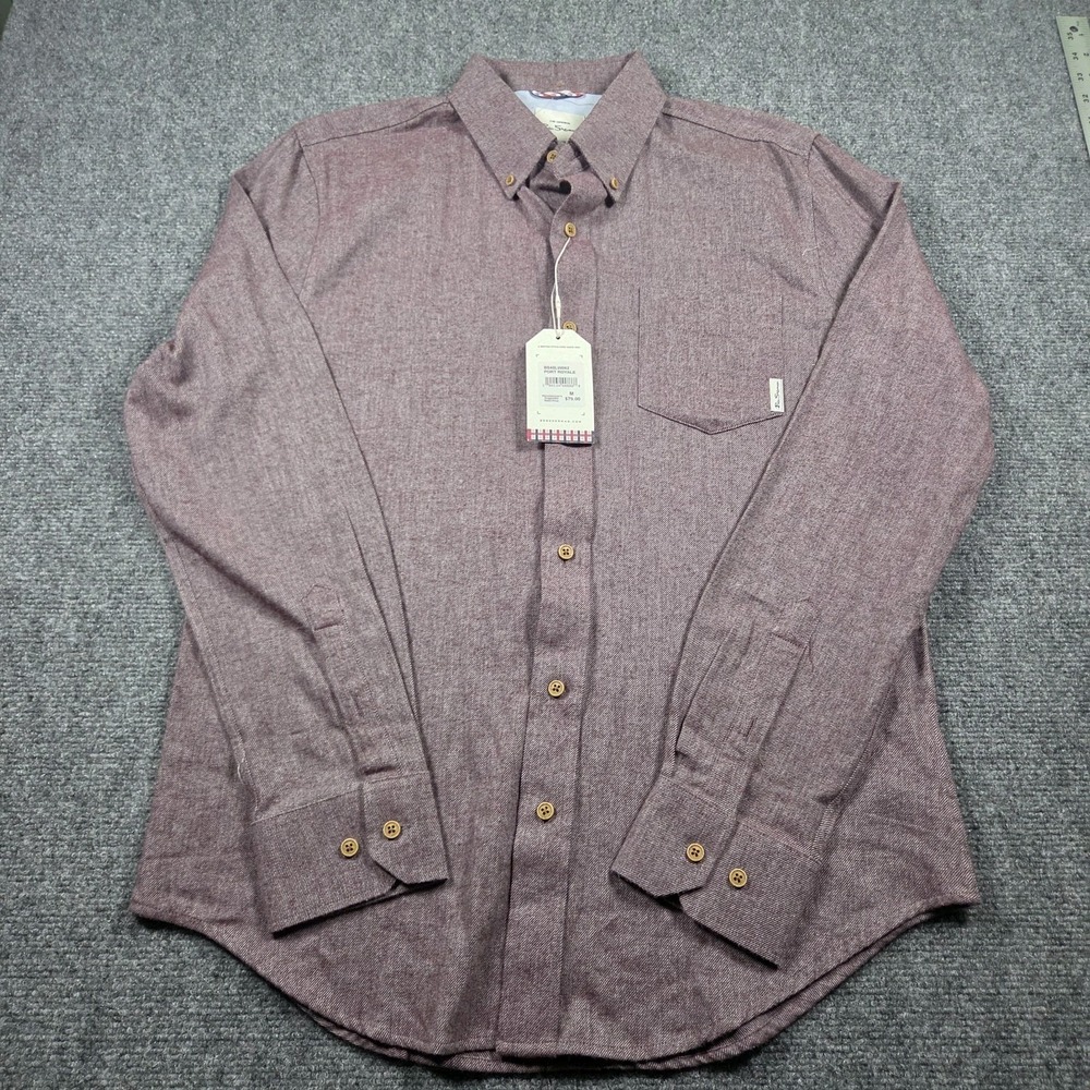 New Men's Size M Ben Sherman Twill  Long-Sleeve Flannel Shirt Port Royale Red
